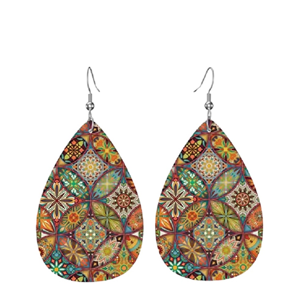 Boho Mandala Patchwork Multicolored Leather Teard… - image 5